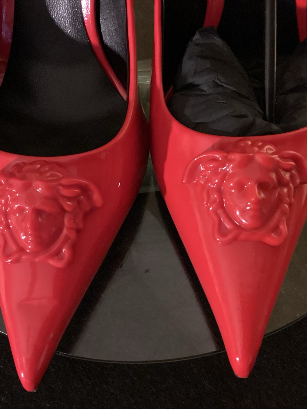 Versace Red Patent Leather Pointed-Toe Pumps with Medusa Accent - Picture 3 of 10